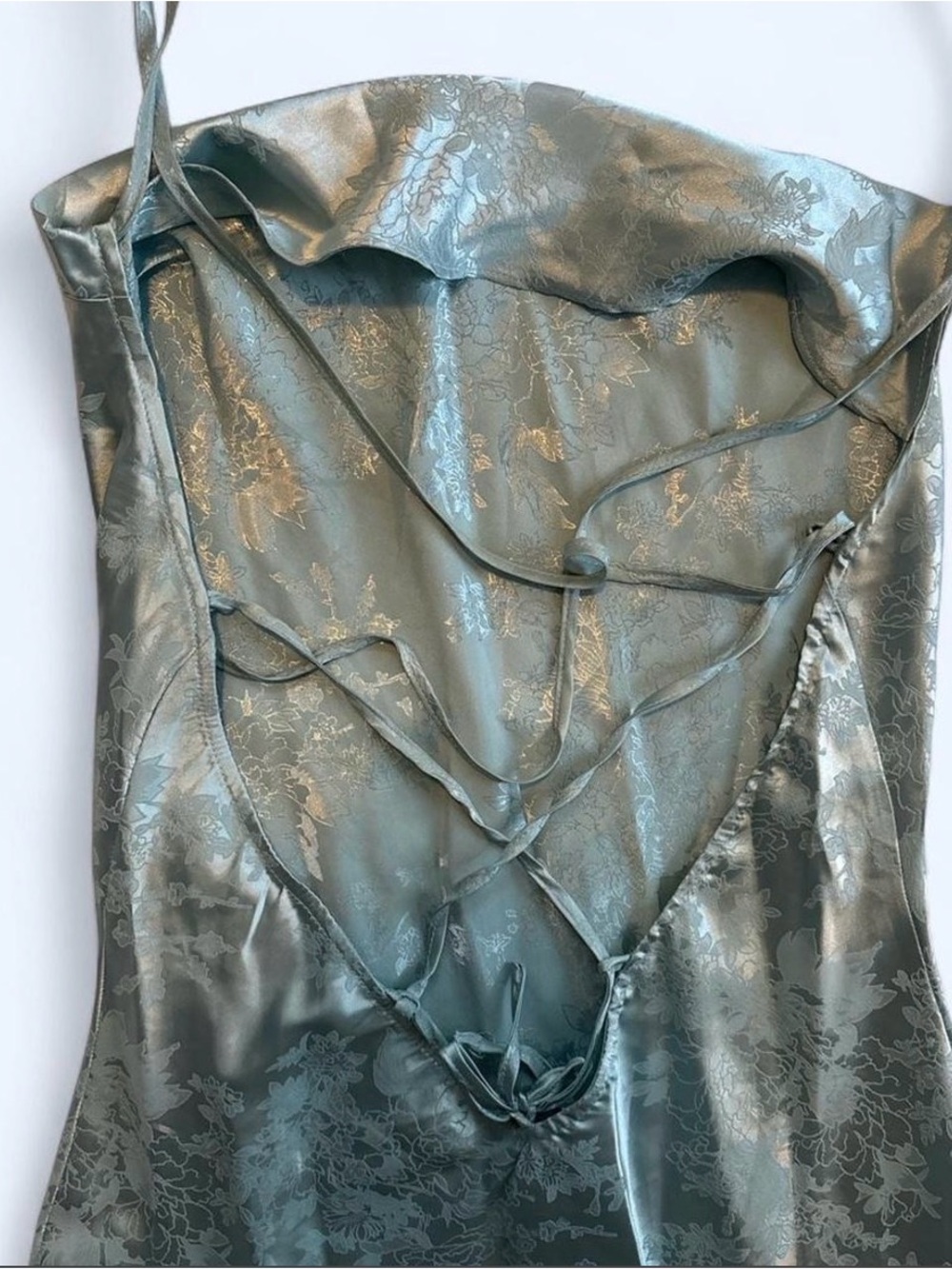 Blue Satin Slip Dress with Cowl Neck - Picture 3 of 4